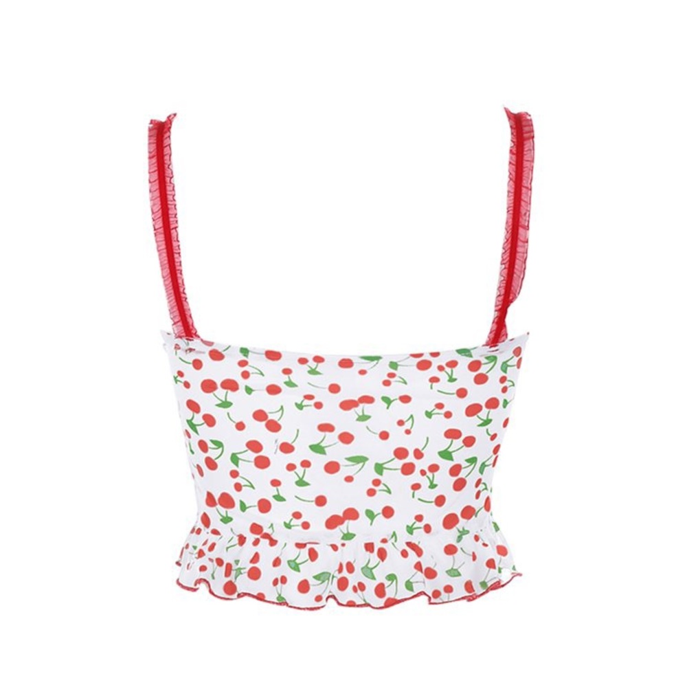 Cherry Print Ruffle Crop Top - Picture 2 of 7